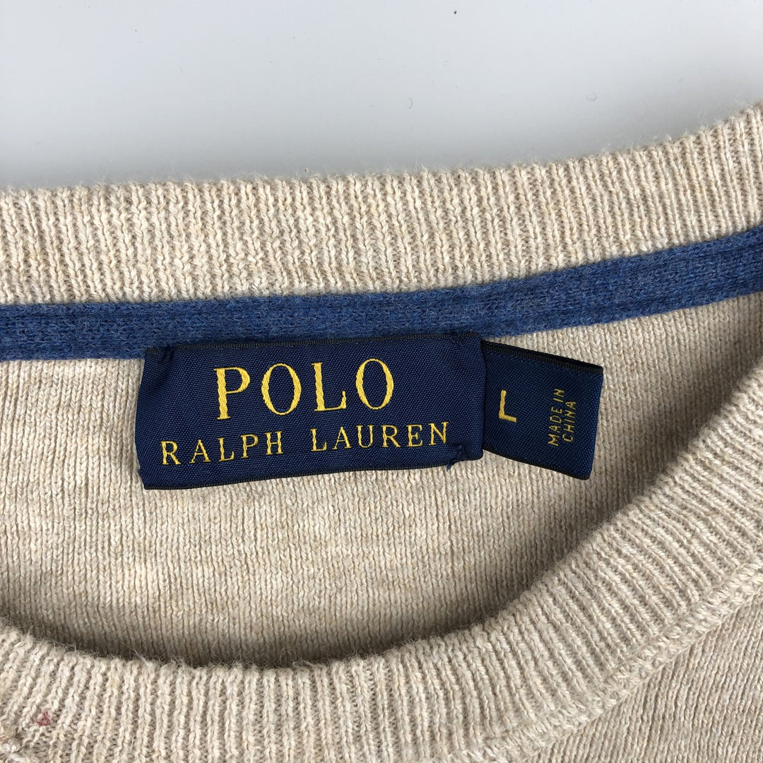 Ralph Lauren POLO Ralph Lauren cotton knit sweater, men's size L cotton Beige type Vintage Second Hand