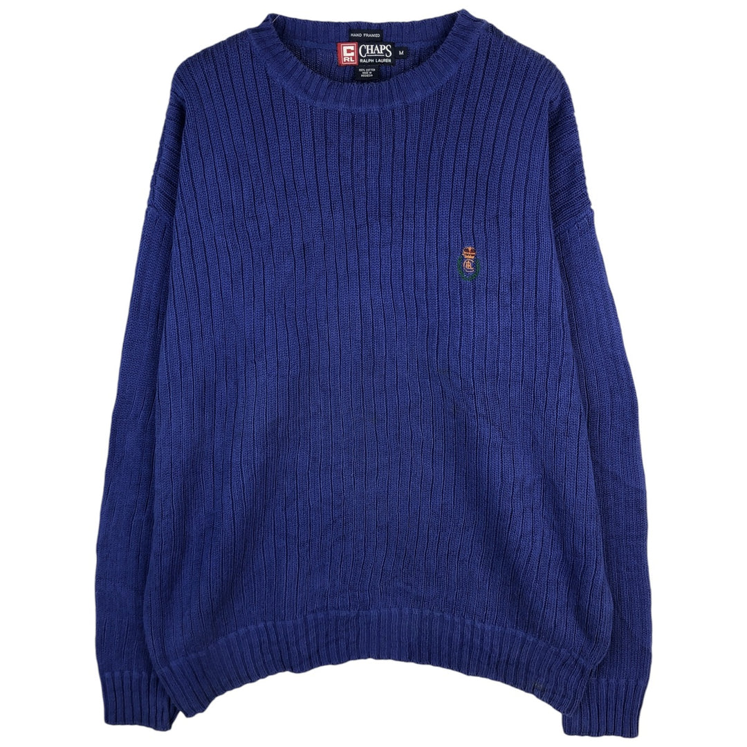 Ralph Lauren Chaps ribbed cotton knit sweater, size M, men's cotton blue type Vintage Second Hand