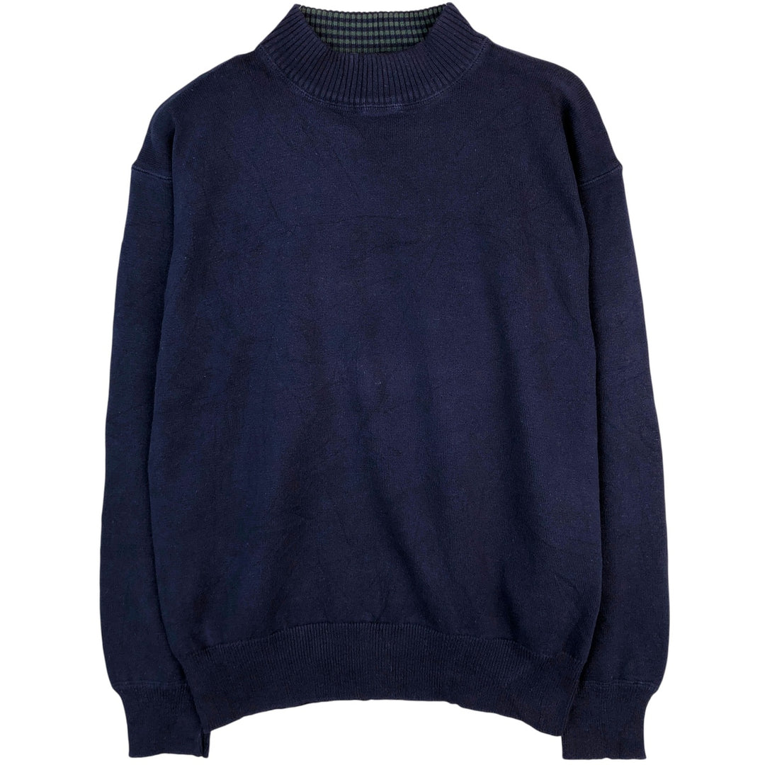 Vintage 80s-90'S Eddie Bauer high-neck cotton knit sweater with black tag, size M, men's cotton navy blue type Vintage Second Hand