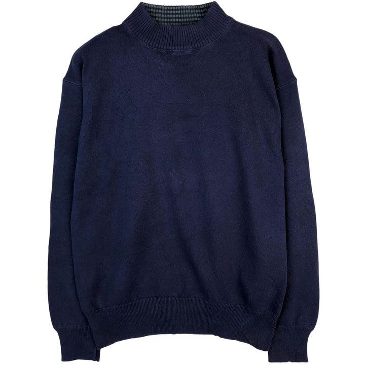 Vintage 80s-90'S Eddie Bauer high-neck cotton knit sweater with black tag, size M, men's cotton navy blue type Vintage Second Hand