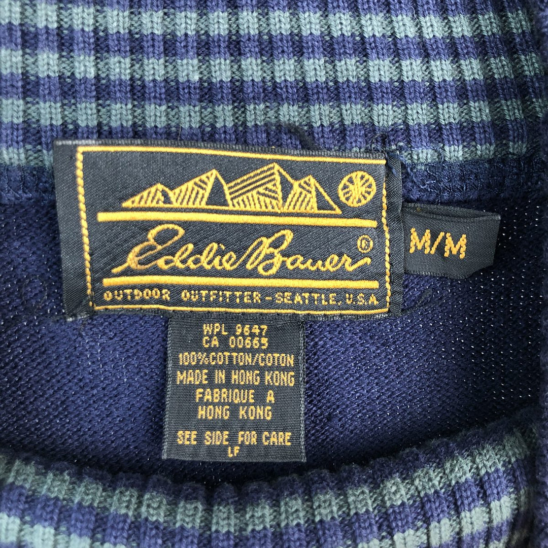 Vintage 80s-90'S Eddie Bauer high-neck cotton knit sweater with black tag, size M, men's cotton navy blue type Vintage Second Hand