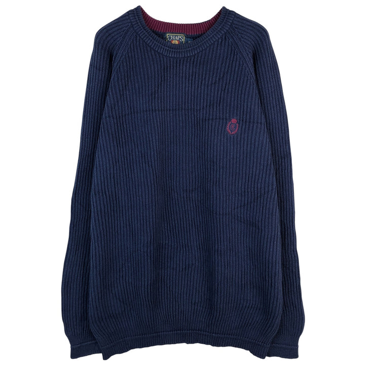Vintage 1980'S Ralph Lauren Chaps ribbed cotton knit sweater, men's size XL cotton Navy blue Vintage Second Hand
