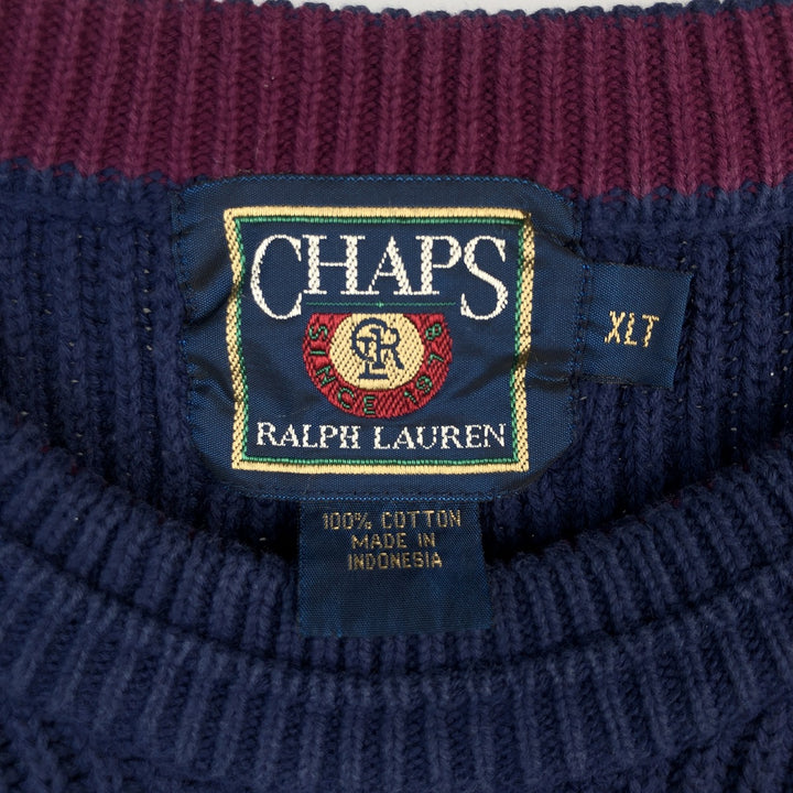 Vintage 1980'S Ralph Lauren Chaps ribbed cotton knit sweater, men's size XL cotton Navy blue Vintage Second Hand