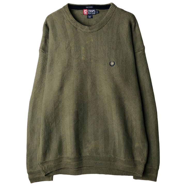 Ralph Lauren CHAPS Herringbone Cotton Knit Sweater Men's XL cotton Khaki type Vintage Second Hand