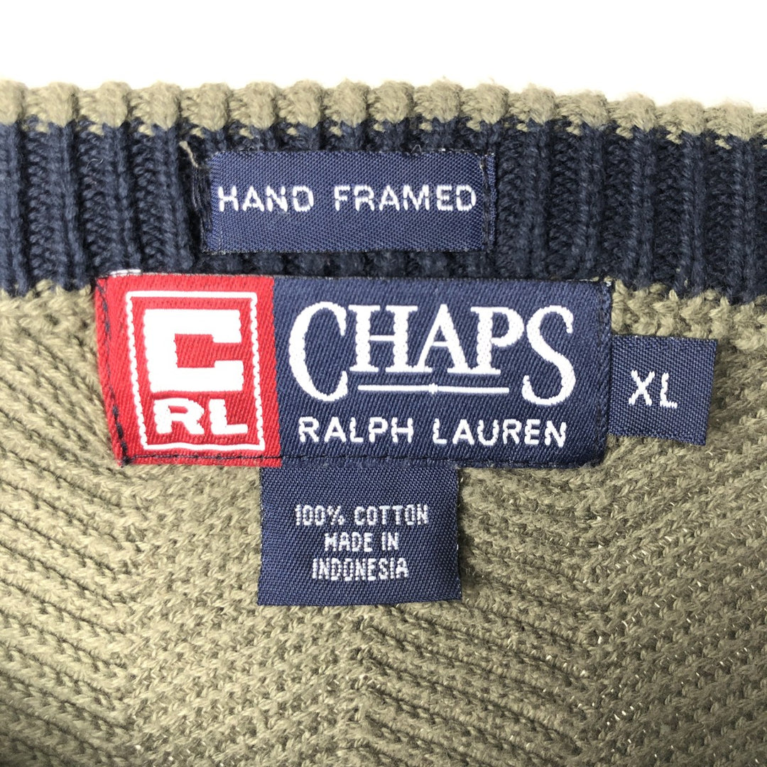 Ralph Lauren CHAPS Herringbone Cotton Knit Sweater Men's XL cotton Khaki type Vintage Second Hand