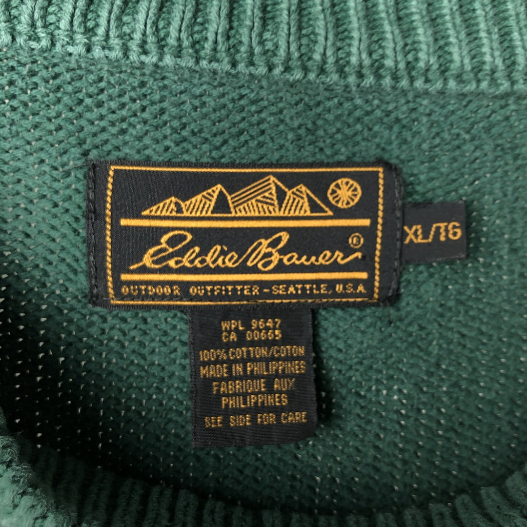 80s-90'S Eddie Bauer Black Tag Cotton Knit Sweater Men's XL Size Vintage cotton green type Vintage Second Hand