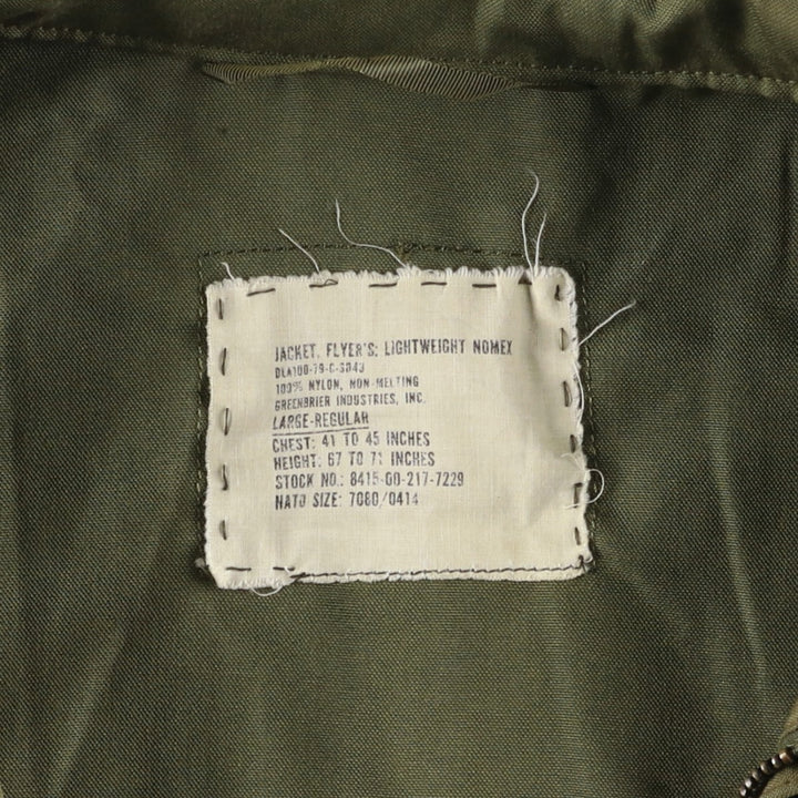 1970'S US Military Flight Jacket, Made in USA, Large Regular, Men's Size L, Vintage Nylon Khaki type Vintage Second Hand