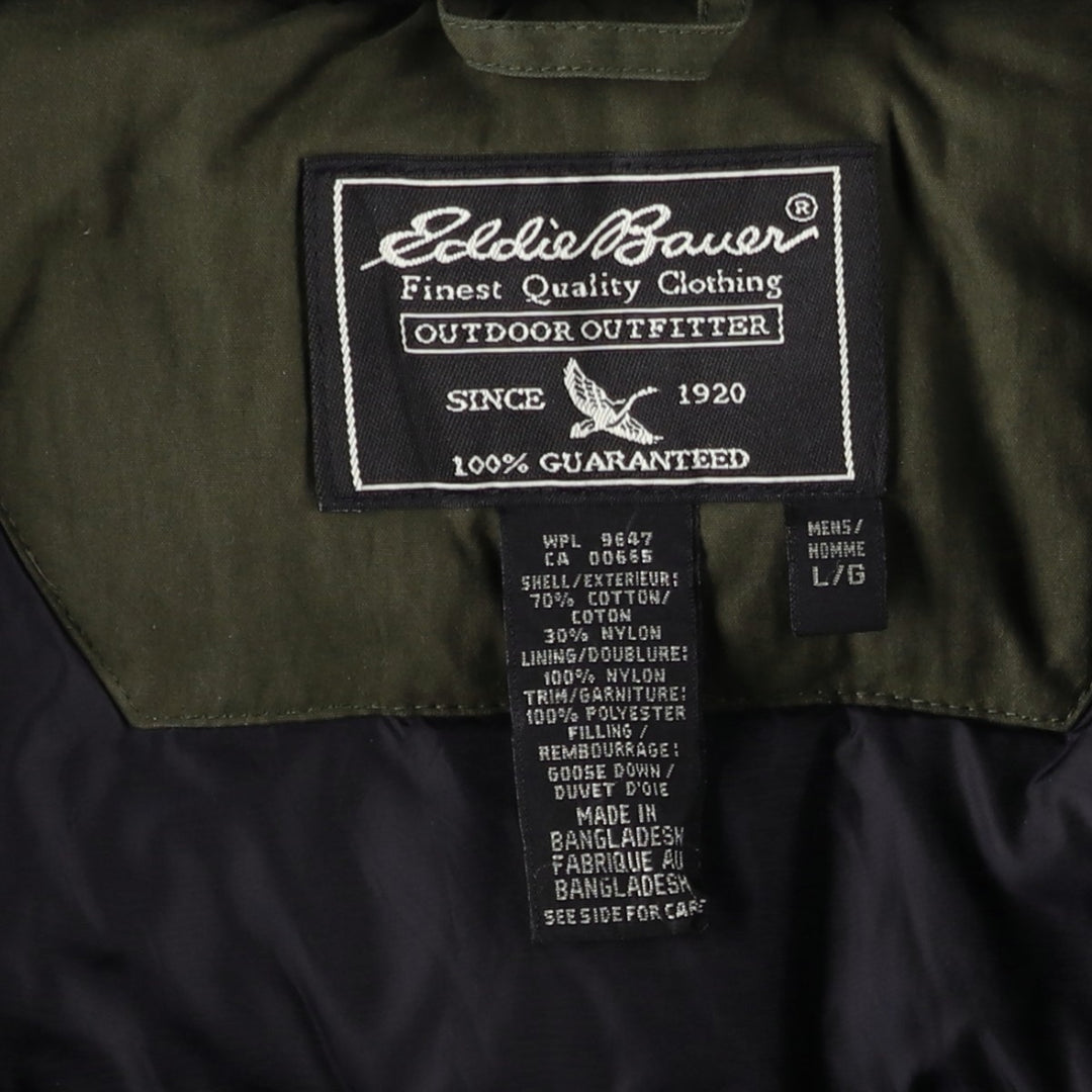 00'S Eddie Bauer goose down jacket, men's size L cotton Khaki type sage green Vintage Second Hand