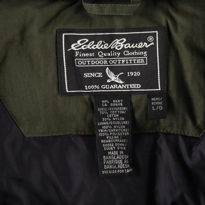 00'S Eddie Bauer goose down jacket, men's size L cotton Khaki type sage green Vintage Second Hand