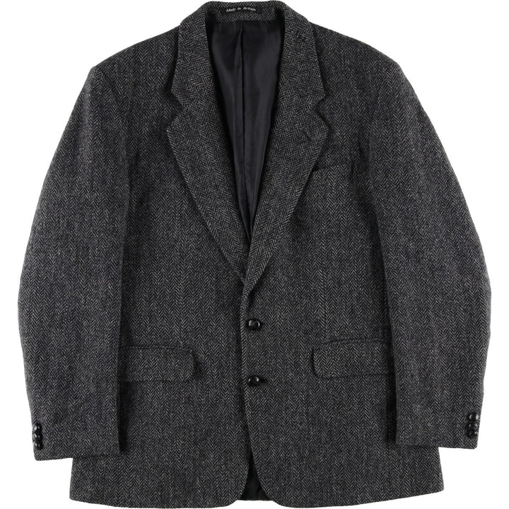 Harris Tweed Herringbone Wool Tailored Jacket, Made in England, Men's Size L wool Charcoal Vintage Second Hand