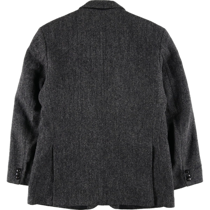 Harris Tweed Herringbone Wool Tailored Jacket, Made in England, Men's Size L wool Charcoal Vintage Second Hand