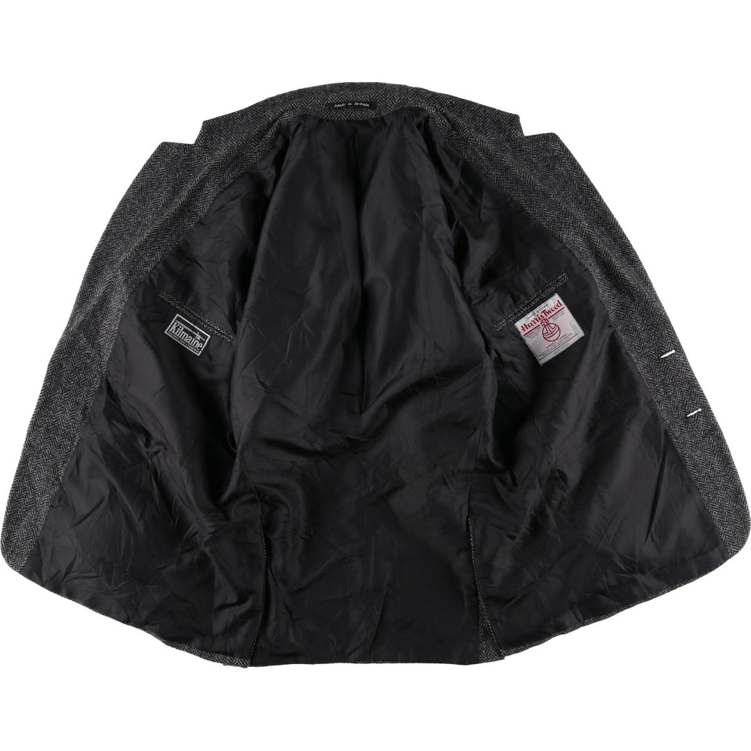 Harris Tweed Herringbone Wool Tailored Jacket, Made in England, Men's Size L wool Charcoal Vintage Second Hand