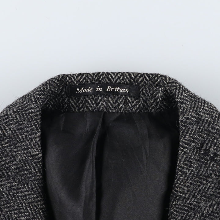 Harris Tweed Herringbone Wool Tailored Jacket, Made in England, Men's Size L wool Charcoal Vintage Second Hand