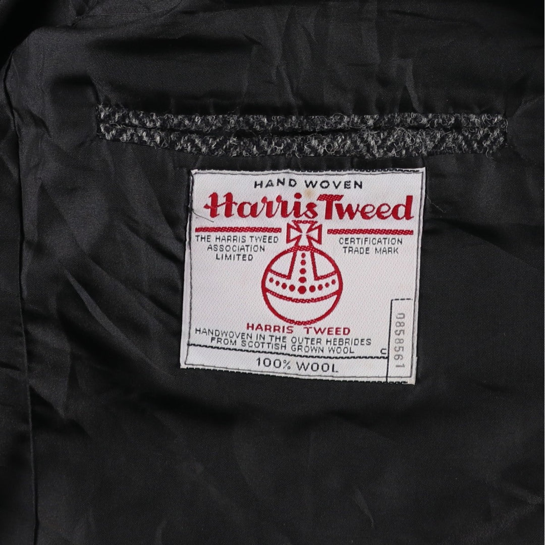 Harris Tweed Herringbone Wool Tailored Jacket, Made in England, Men's Size L wool Charcoal Vintage Second Hand