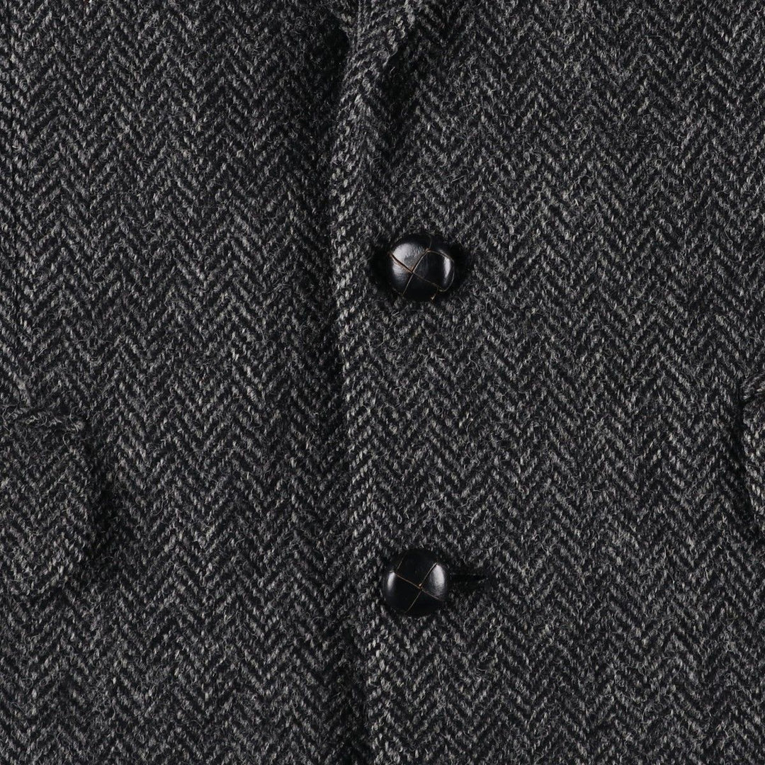 Harris Tweed Herringbone Wool Tailored Jacket, Made in England, Men's Size L wool Charcoal Vintage Second Hand