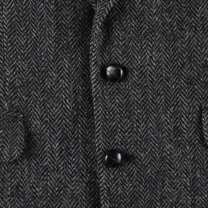 Harris Tweed Herringbone Wool Tailored Jacket, Made in England, Men's Size L wool Charcoal Vintage Second Hand