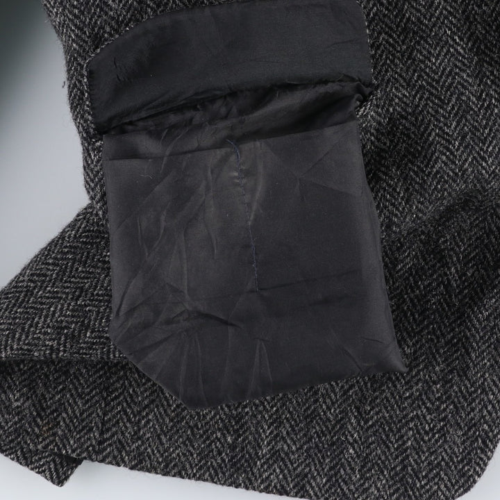 Harris Tweed Herringbone Wool Tailored Jacket, Made in England, Men's Size L wool Charcoal Vintage Second Hand