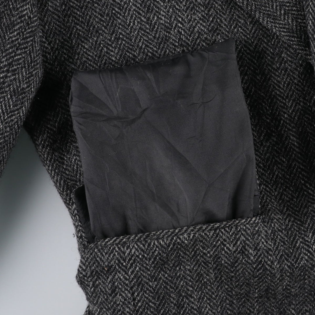 Harris Tweed Herringbone Wool Tailored Jacket, Made in England, Men's Size L wool Charcoal Vintage Second Hand