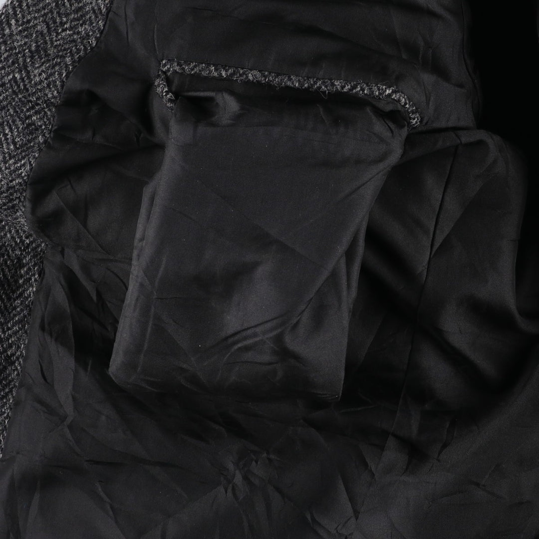 Harris Tweed Herringbone Wool Tailored Jacket, Made in England, Men's Size L wool Charcoal Vintage Second Hand