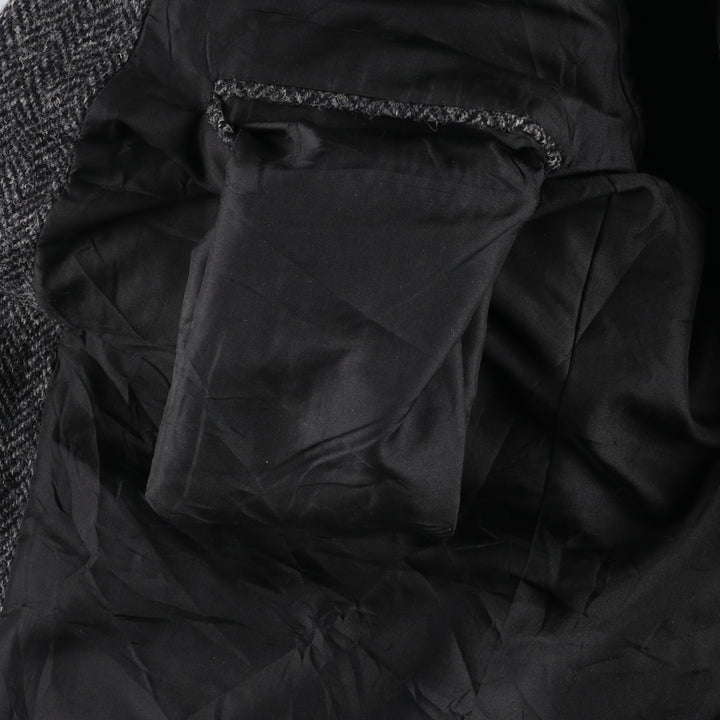 Harris Tweed Herringbone Wool Tailored Jacket, Made in England, Men's Size L wool Charcoal Vintage Second Hand