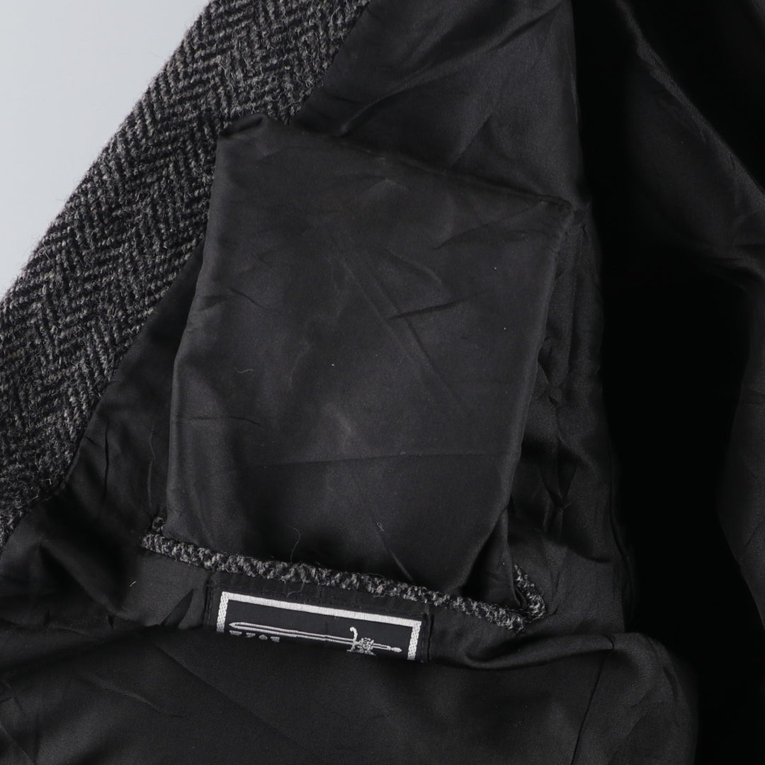 Harris Tweed Herringbone Wool Tailored Jacket, Made in England, Men's Size L wool Charcoal Vintage Second Hand