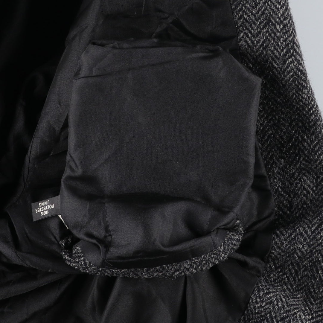 Harris Tweed Herringbone Wool Tailored Jacket, Made in England, Men's Size L wool Charcoal Vintage Second Hand