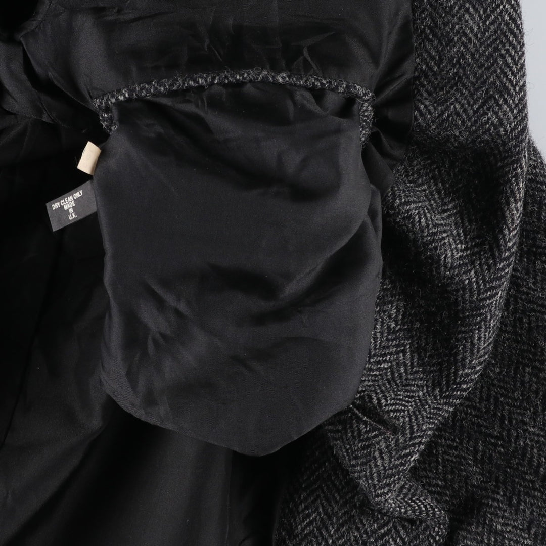 Harris Tweed Herringbone Wool Tailored Jacket, Made in England, Men's Size L wool Charcoal Vintage Second Hand