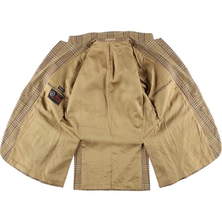 HELLEWELL'S Check Pattern Wool Tailored Jacket, Men's Size Medium, Vintage wool Beige type Vintage Second Hand