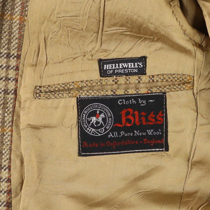 HELLEWELL'S Check Pattern Wool Tailored Jacket, Men's Size Medium, Vintage wool Beige type Vintage Second Hand