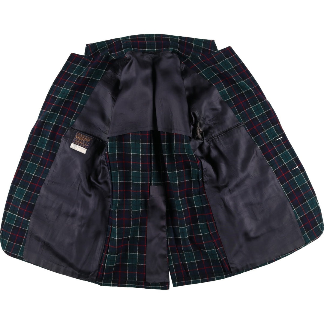 Vintage 1960s-1970'S Pendleton Check Pattern Wool Tailored Jacket, Men's Size Medium wool navy blue type Vintage Second Hand