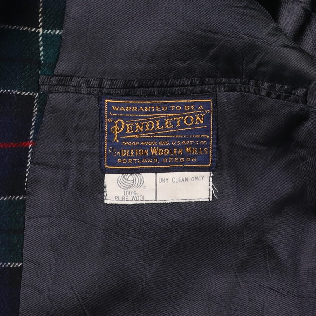 Vintage 1960s-1970'S Pendleton Check Pattern Wool Tailored Jacket, Men's Size Medium wool navy blue type Vintage Second Hand