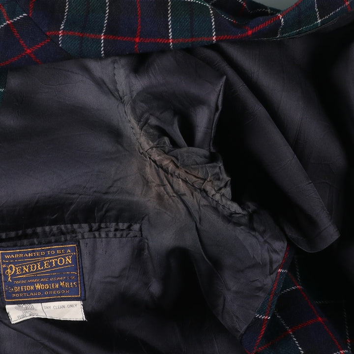 Vintage 1960s-1970'S Pendleton Check Pattern Wool Tailored Jacket, Men's Size Medium wool navy blue type Vintage Second Hand