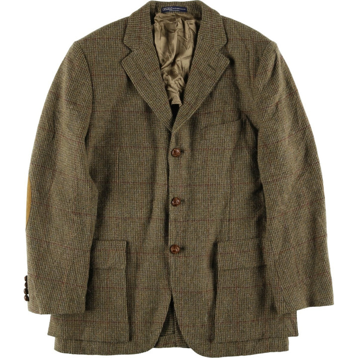 Ralph Lauren POLO by Ralph Lauren Check Pattern Alpaca Blend Tweed Jacket, Men's Size Medium wool Khaki type Vintage Second Hand