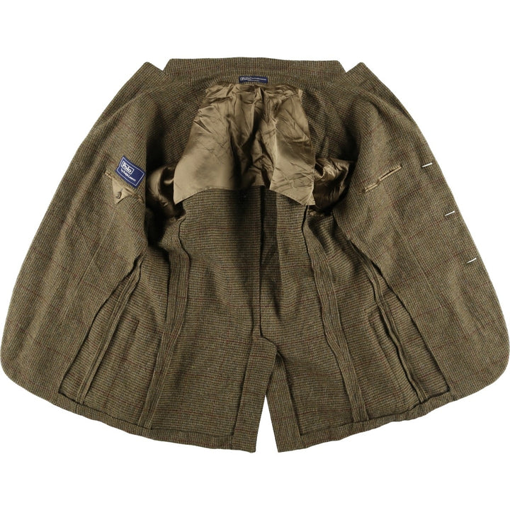 Ralph Lauren POLO by Ralph Lauren Check Pattern Alpaca Blend Tweed Jacket, Men's Size Medium wool Khaki type Vintage Second Hand