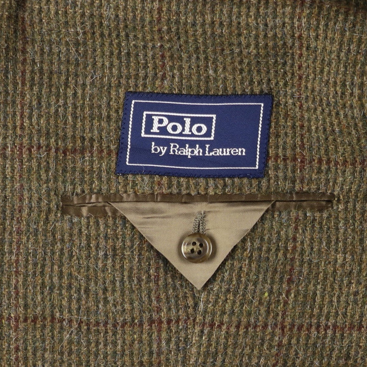 Ralph Lauren POLO by Ralph Lauren Check Pattern Alpaca Blend Tweed Jacket, Men's Size Medium wool Khaki type Vintage Second Hand