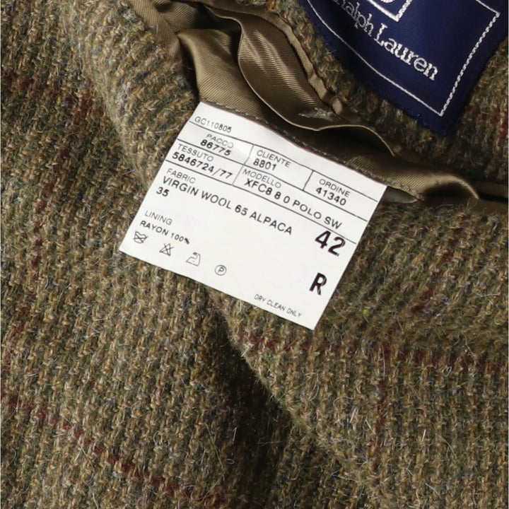 Ralph Lauren POLO by Ralph Lauren Check Pattern Alpaca Blend Tweed Jacket, Men's Size Medium wool Khaki type Vintage Second Hand