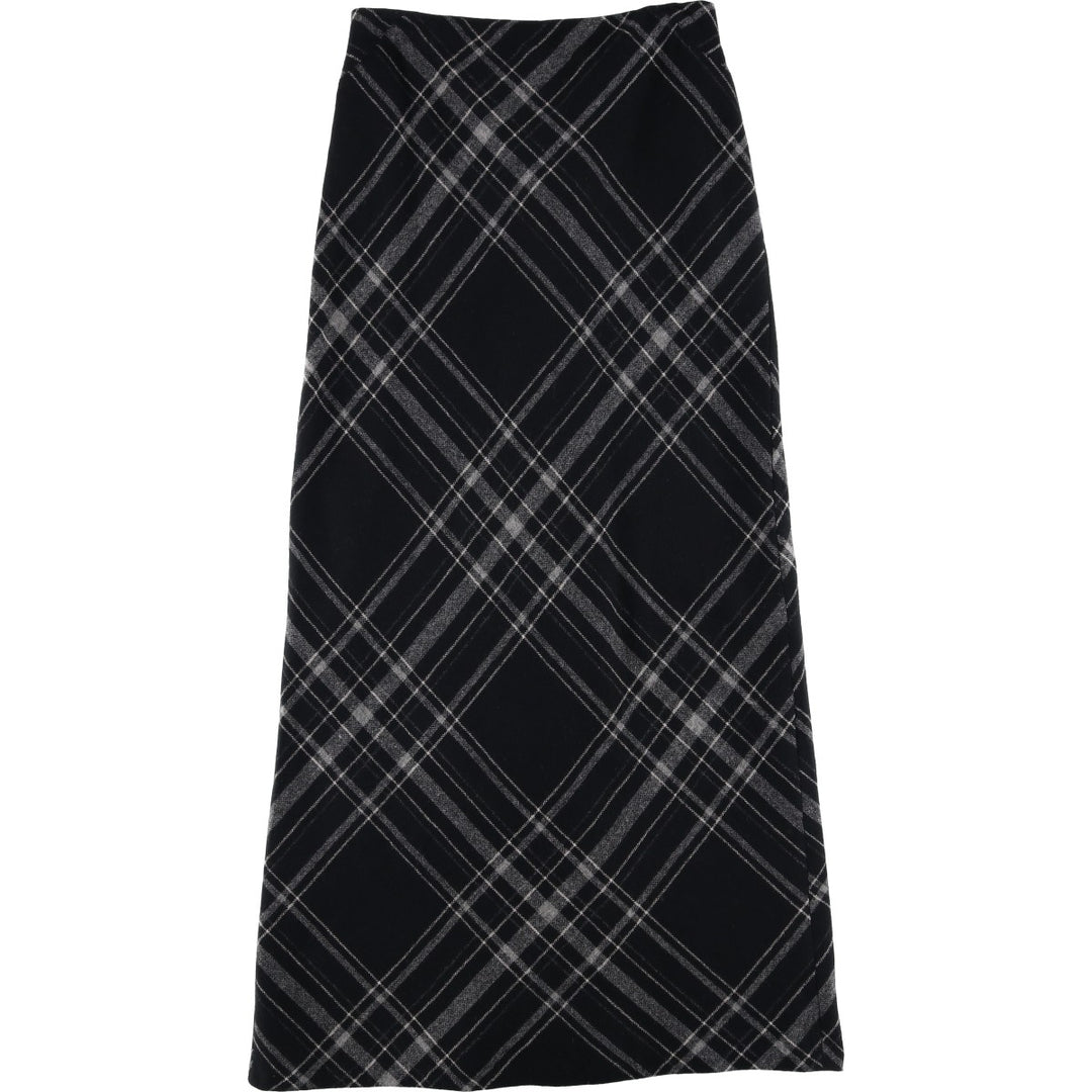 EXPRESS Check Pattern Maxi A-Line Skirt, Women's Size L wool black type Vintage Second Hand