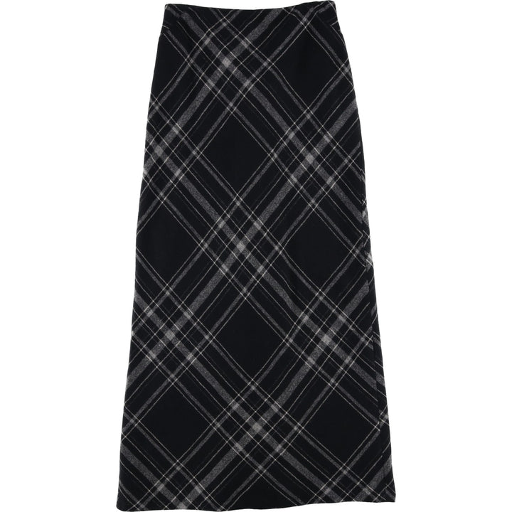 EXPRESS Check Pattern Maxi A-Line Skirt, Women's Size L wool black type Vintage Second Hand