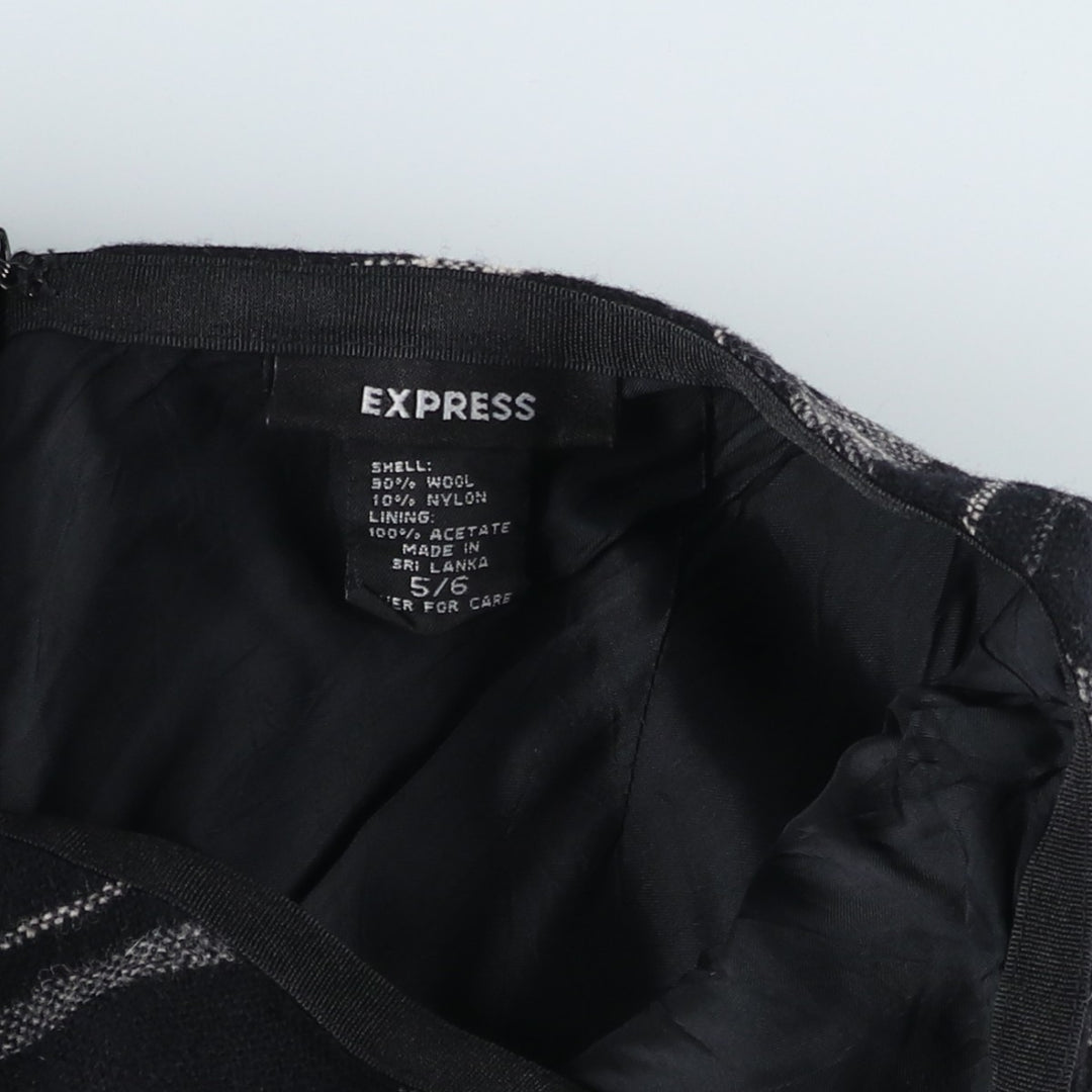 EXPRESS Check Pattern Maxi A-Line Skirt, Women's Size L wool black type Vintage Second Hand