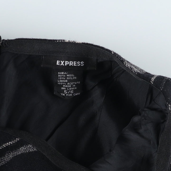 EXPRESS Check Pattern Maxi A-Line Skirt, Women's Size L wool black type Vintage Second Hand