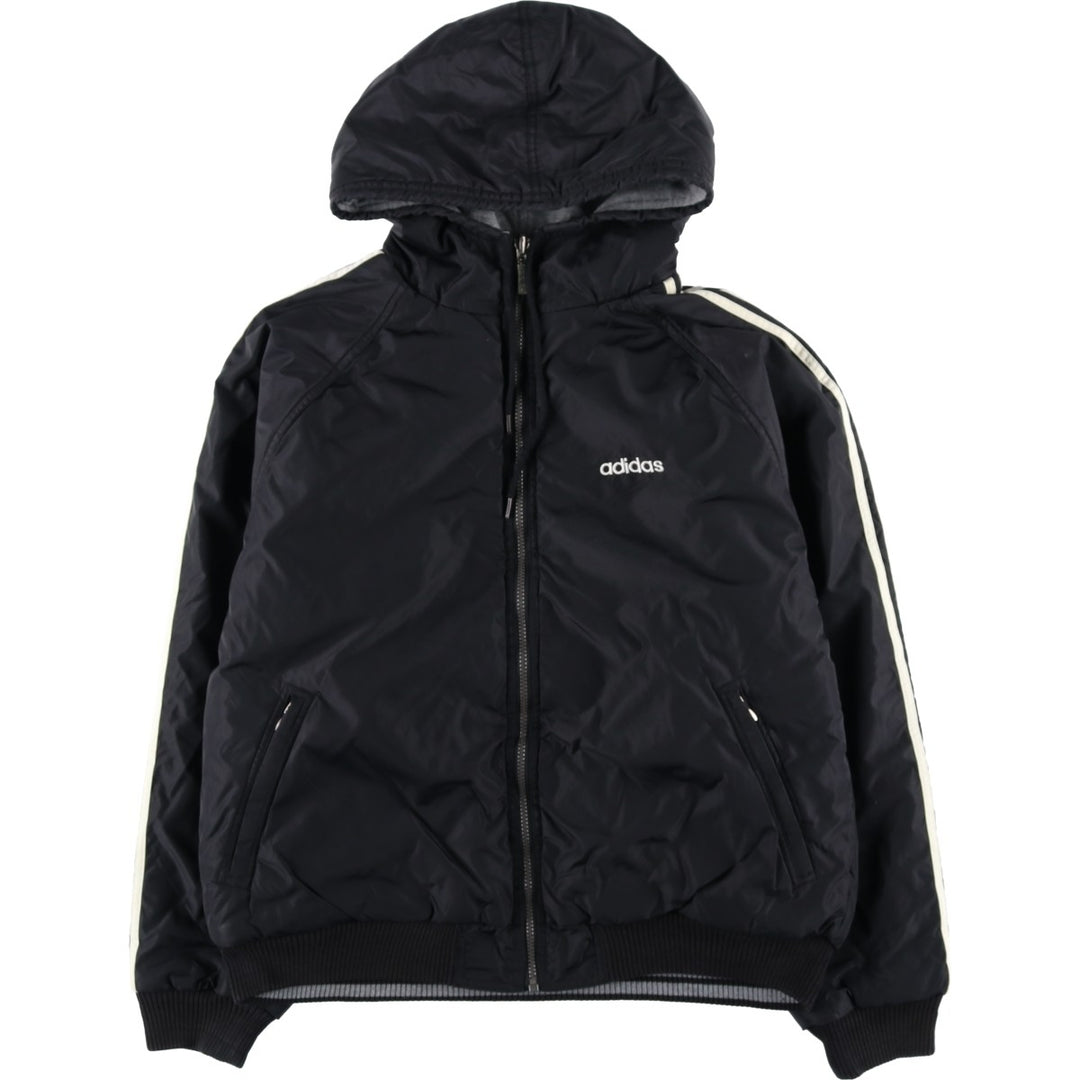 80s-90'S adidas Trefoil Logo Reversible Back Logo Padded Hoodie Puffer Jacket Men's Size L Nylon black type Vintage Second Hand