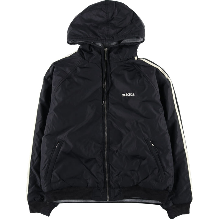 80s-90'S adidas Trefoil Logo Reversible Back Logo Padded Hoodie Puffer Jacket Men's Size L Nylon black type Vintage Second Hand