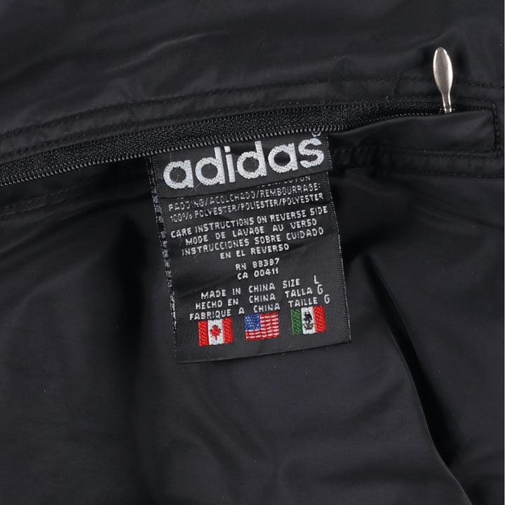 80s-90'S adidas Trefoil Logo Reversible Back Logo Padded Hoodie Puffer Jacket Men's Size L Nylon black type Vintage Second Hand