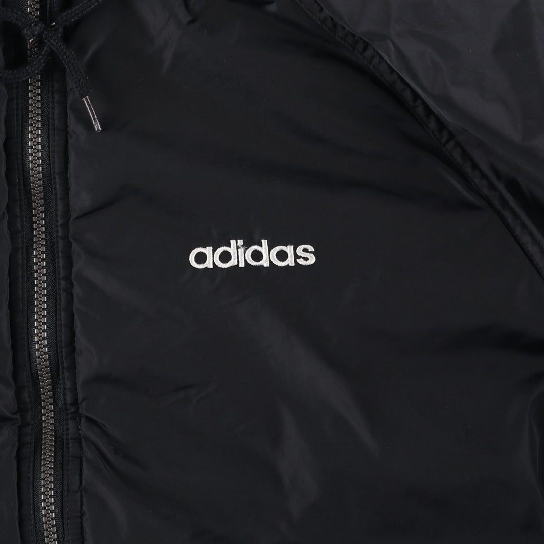 80s-90'S adidas Trefoil Logo Reversible Back Logo Padded Hoodie Puffer Jacket Men's Size L Nylon black type Vintage Second Hand