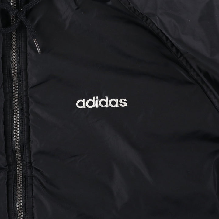 80s-90'S adidas Trefoil Logo Reversible Back Logo Padded Hoodie Puffer Jacket Men's Size L Nylon black type Vintage Second Hand