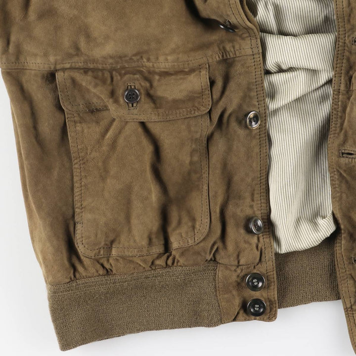 Balster Jacket, Suede Leather Blouson, Men's Size L unclear Khaki type brown Vintage Second Hand