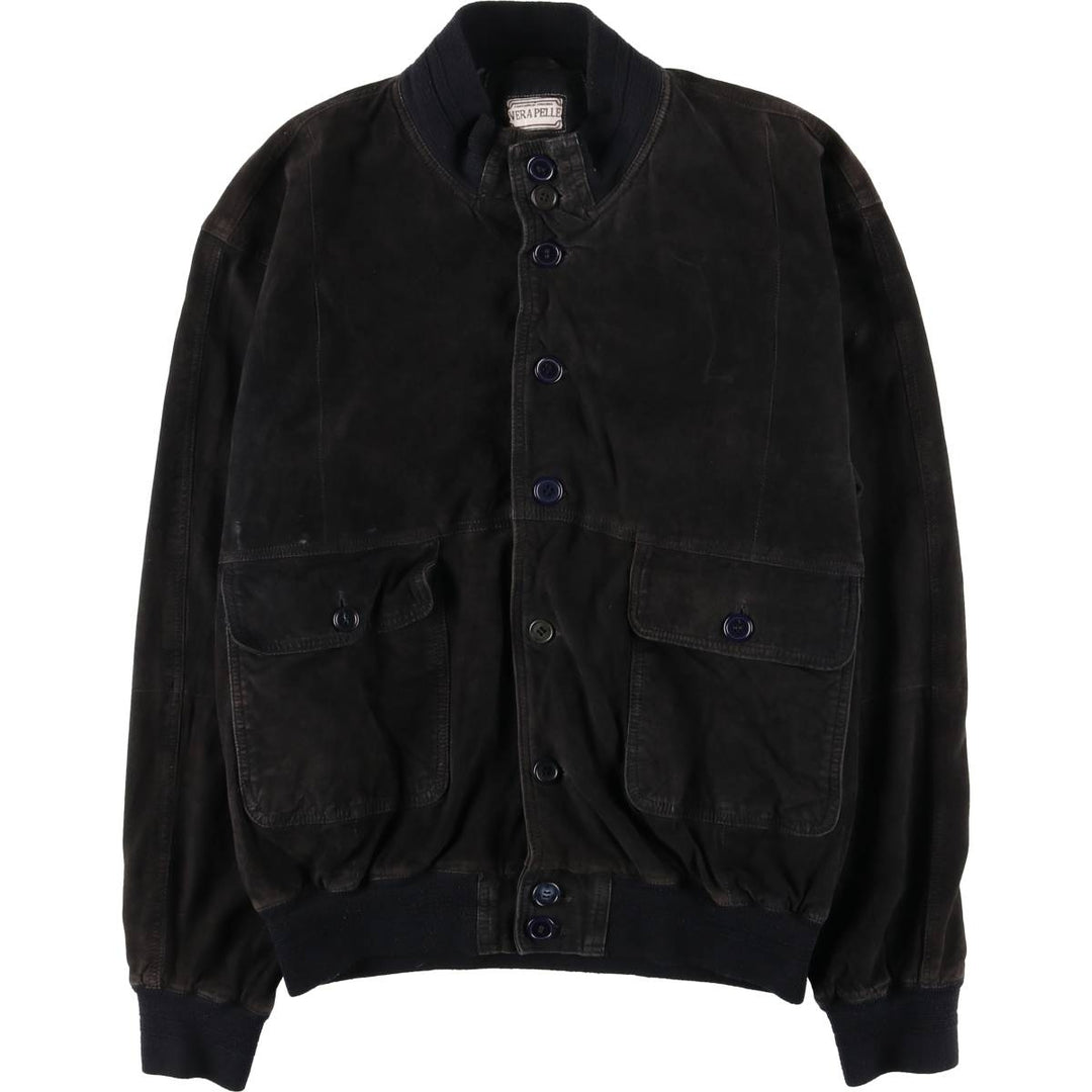 Balster Jacket, Suede Leather Blouson, Men's Size L genuine leather black type Vintage Second Hand