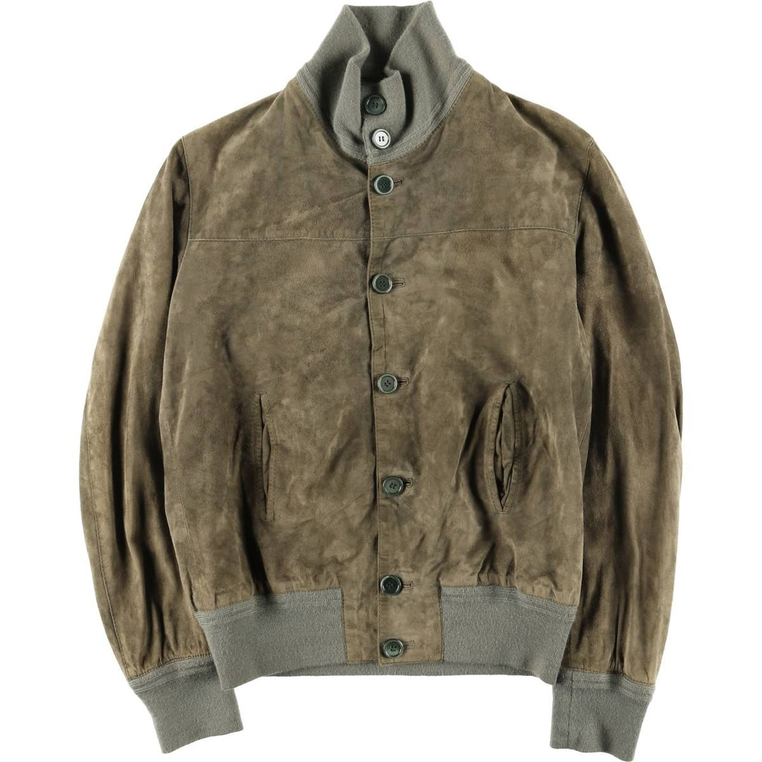 Stand-collar suede leather blouson, men's size S genuine leather Khaki type Vintage Second Hand