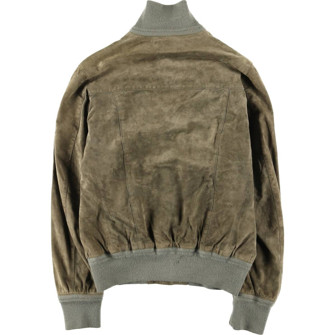 Stand-collar suede leather blouson, men's size S genuine leather Khaki type Vintage Second Hand