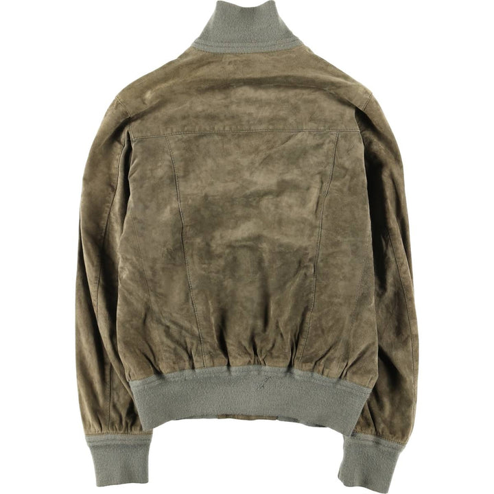 Stand-collar suede leather blouson, men's size S genuine leather Khaki type Vintage Second Hand